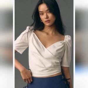 Anthropologie White Wrap Blouse